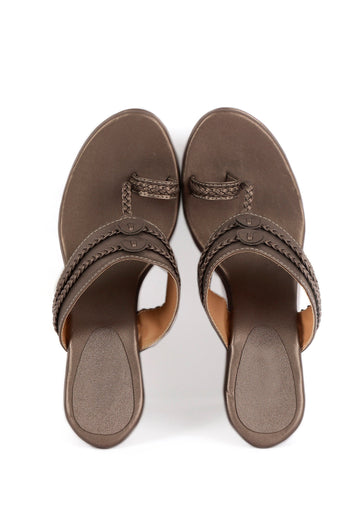 Silver Tan Vegan Leather Kolhapuri Wedges